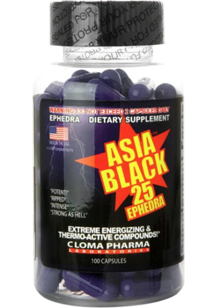 Cloma Pharma Asia Black 25mg Ephedra 100 Capsules Usa Version