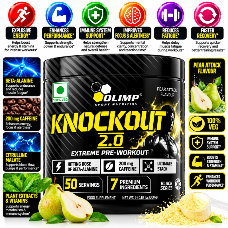 Olimp Knockout 2.0 Pre Workout 305g | 200mg Caffeine | 50 Servings | Cola Blast