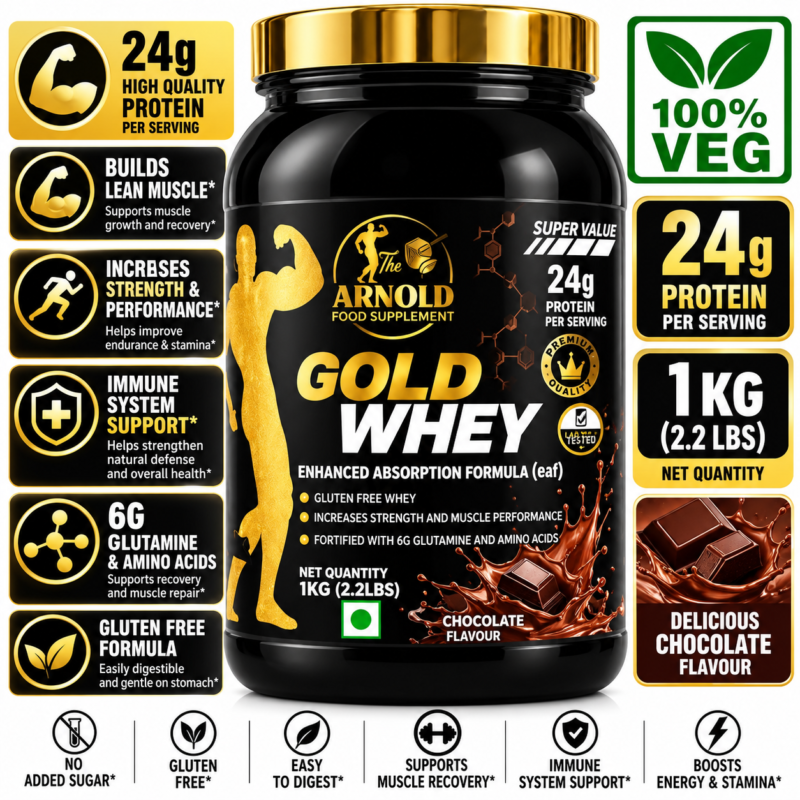 Arnold Gold Whey Protein chocolate flavour premium 24g protein/ 1kg (2.2LBS)