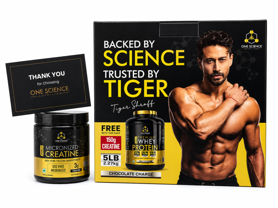 One Science Premium Whey Protein 5lb Chocolate Charge with FREE Creatine Tiger Shroff MHI Imported