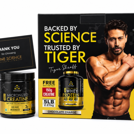 One Science Premium Whey Protein 5lb Chocolate Charge with FREE Creatine Tiger Shroff MHI Imported