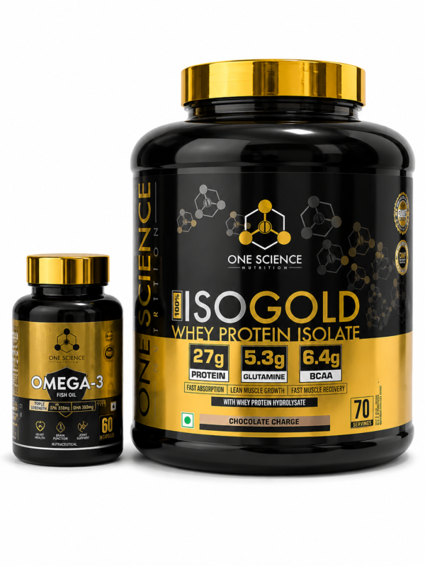 One Science ISO Gold Whey Protein Isolate Omega 3 Fish Oil Combo MHI Imported