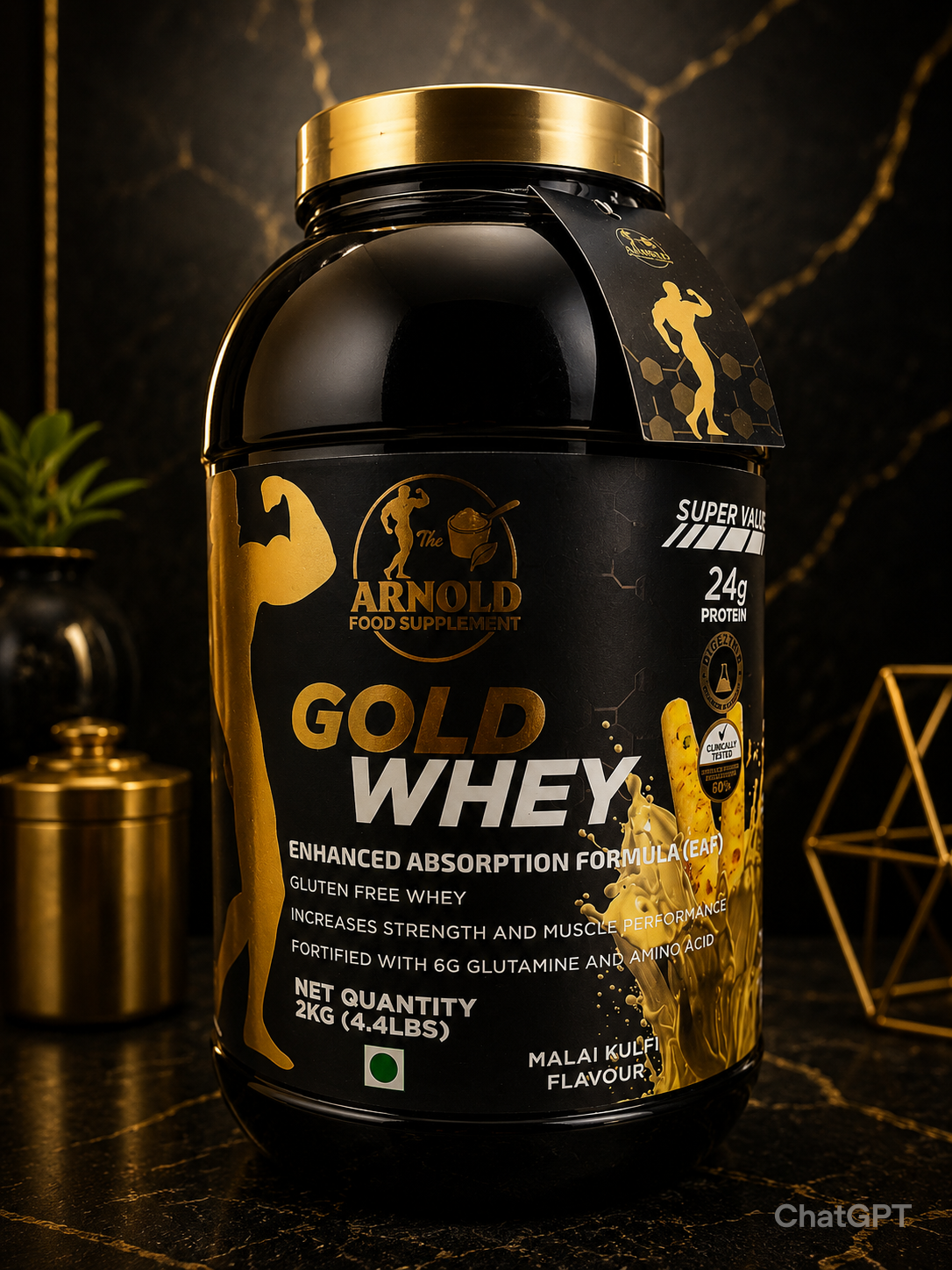 Arnold Gold Whey Protein Malai Kulfi – Premium 24g Protein | 2KG (4.4LBS)