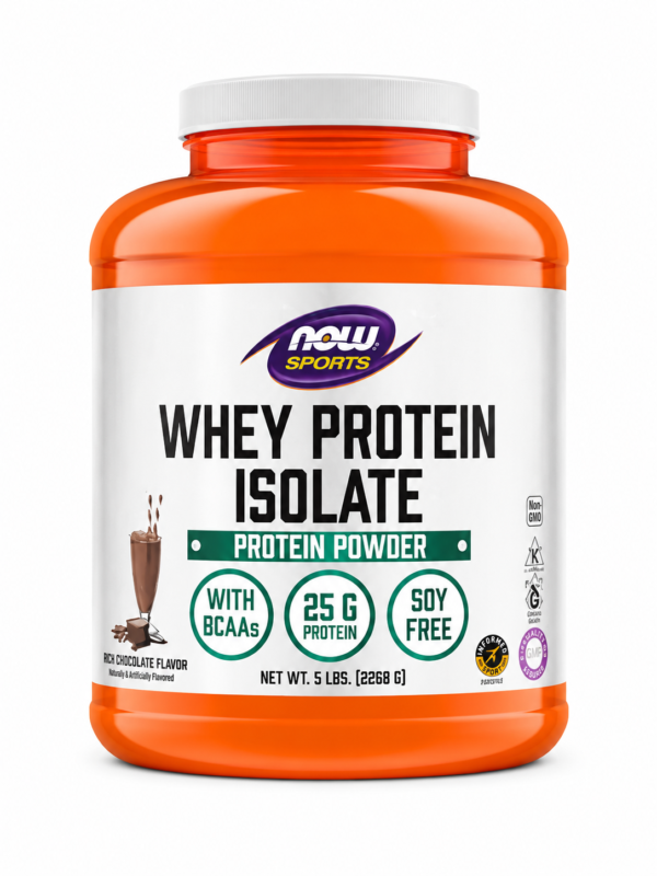 NOW SPORTS Whey Protein Isolate Powder | 25g Protein & BCAAs – Chocolate 5 LBS