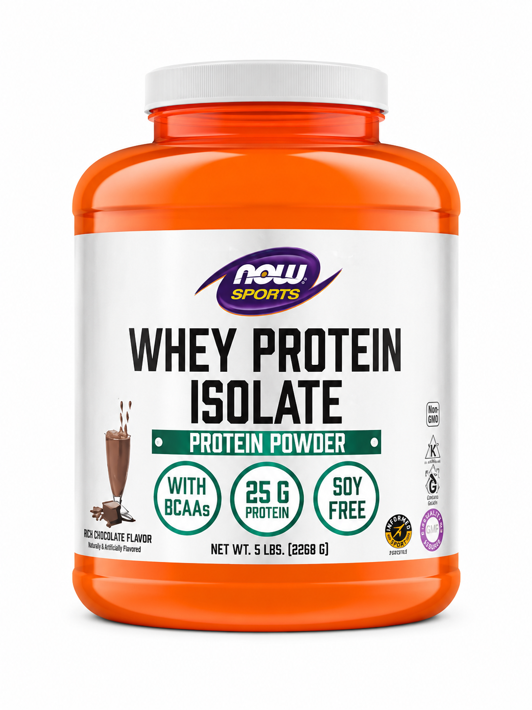 NOW SPORTS Whey Protein Isolate Powder | 25g Protein & BCAAs – Chocolate 5 LBS