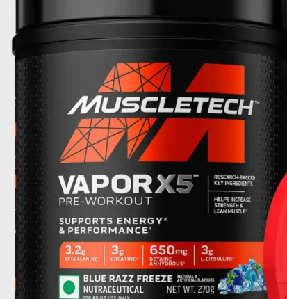 MuscleTech Vapor X5™ Pre-Workout Powder – Blue Razz Freeze (270g) – 100% Veg