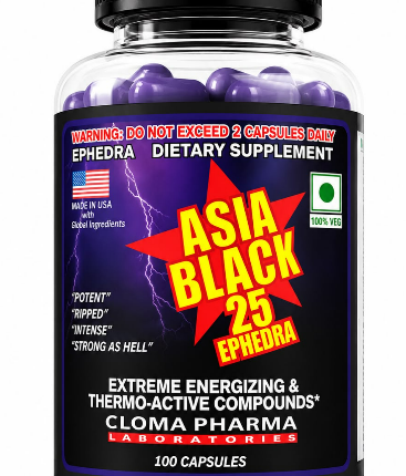 Cloma Pharma Laboratories Asia Black 25® Ephedra – Extreme Thermogenic Fat Burner (100 Capsules) – 100% Veg